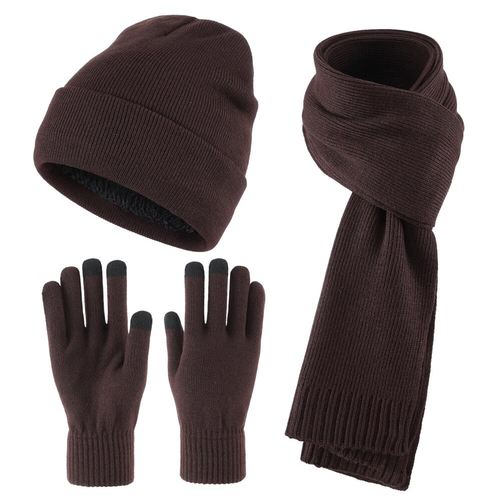 8453 Knit Beanie Hat Scarf Gloves Cold Weather Set Long Neck Scarf